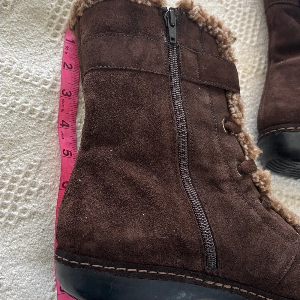 Stuart Weitzman ankle lace up faux shearling‎ fur fleece Suede winter boots Sz 8